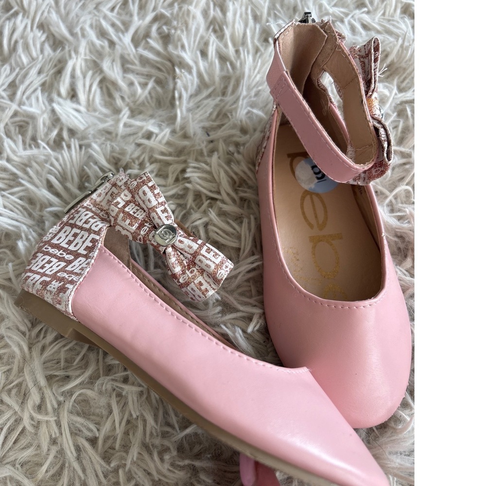 Bebe Girls Pink Ankle Strap Ballet Flats Logo Bow Dress Shoes Size 9 11841891020